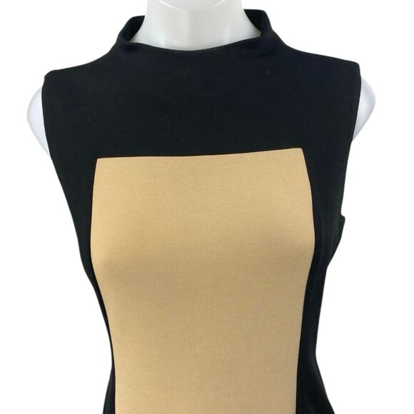 Calvin Klein Black Beige Tan Colorblock Sleeveless Mock Mini Sheath Dress Size S - Picture 3 of 5